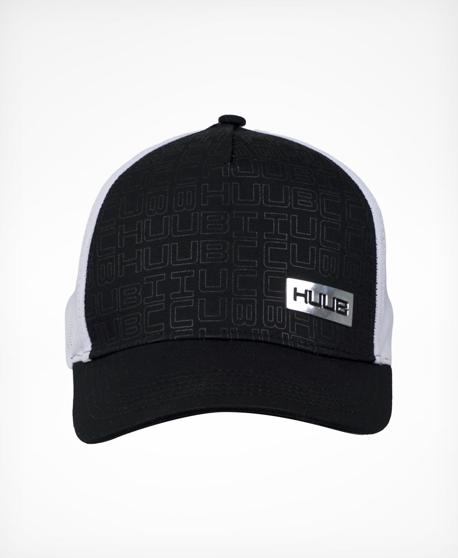 HUUB Running Baseball Cap – Black White or Black Steel Blue, mesh racing trucker, lightweight.