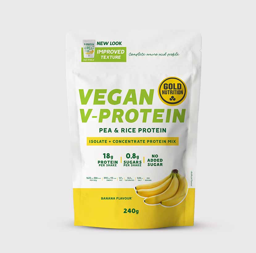 V-Protein GoldNutrition shake, rich in BCAAs and glutamine, perfect for recovery and workout support