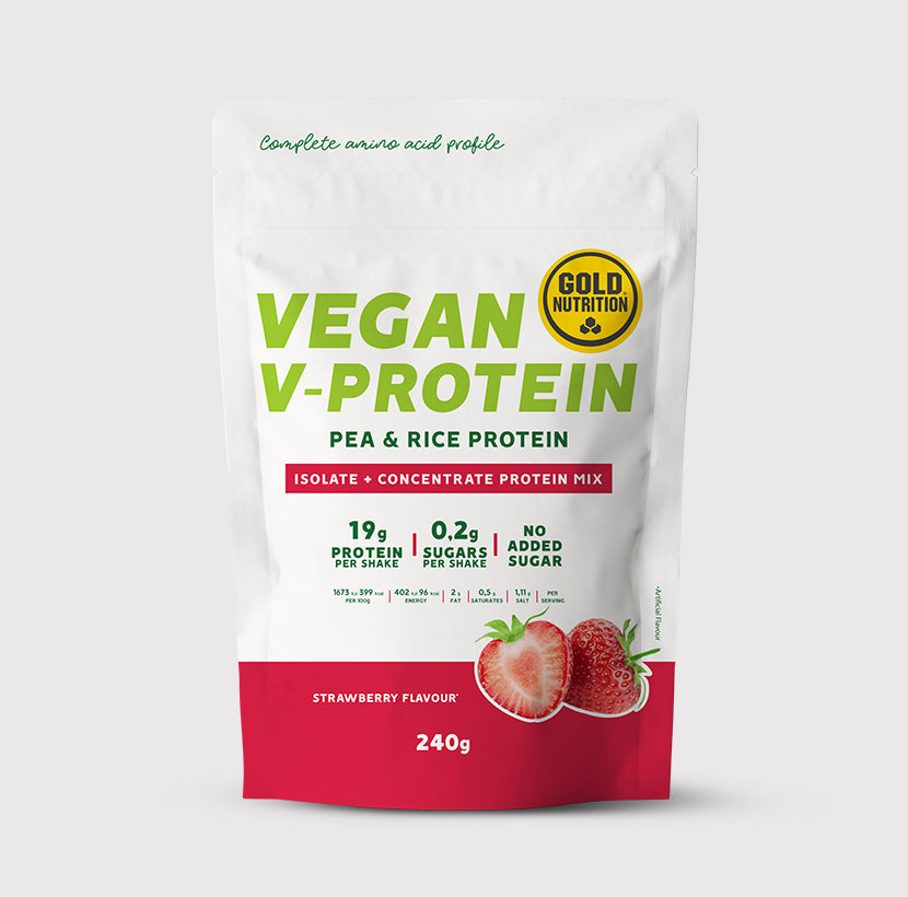 V-Protein shake made with pea and rice proteins, ideal for vegetarians and vegans"