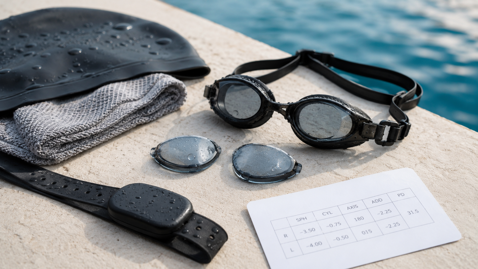Prescription swim goggle lens setup for triathletes planning open-water race visibility