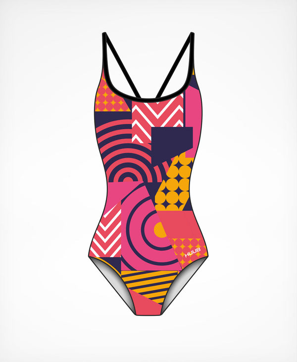 HUUB Her Spirit Costume – women’s swim training swimsuit, Carvico chlorine resistant, spaghetti strap, bold print.