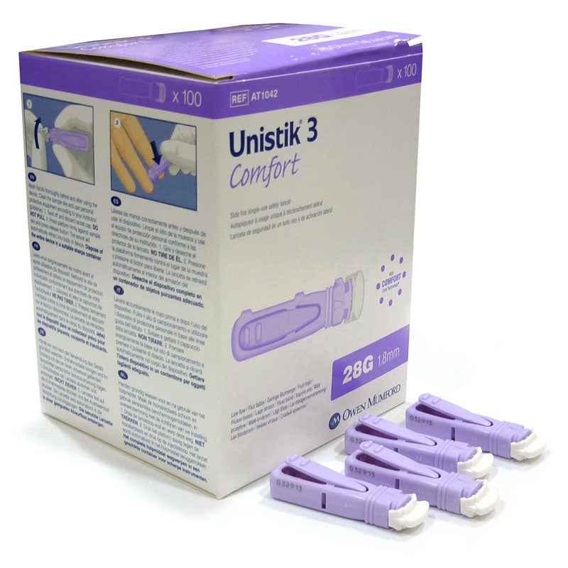 Unistik 3 Security Lancets box 100 sterile single-use blood sampling needles