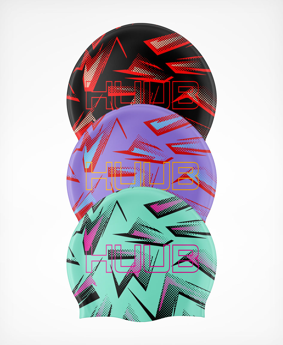 HUUB Silicone Strike Swim Cap – flat silicone, wrinkle-free, lightweight, marine-inspired color choices.