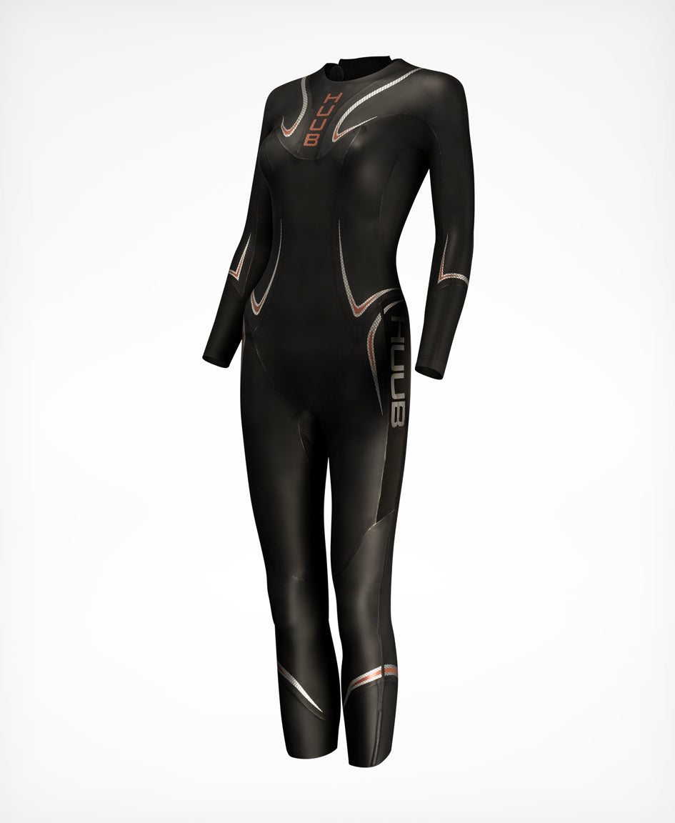 HUUB TC Performance 3:3 Wetsuit Women’s—high-stretch No Suit Feel™, pressed neck, balanced buoyancy.