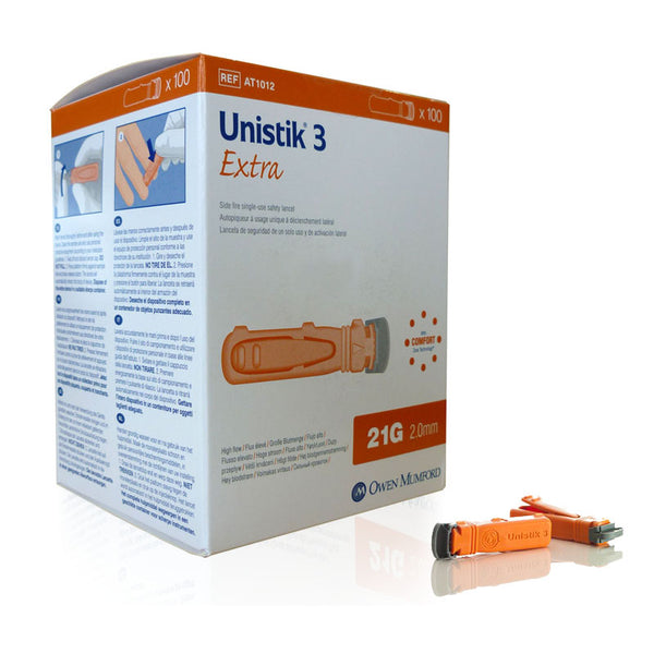 Unistik 3 Security Lancets box 100 sterile single-use blood sampling needles